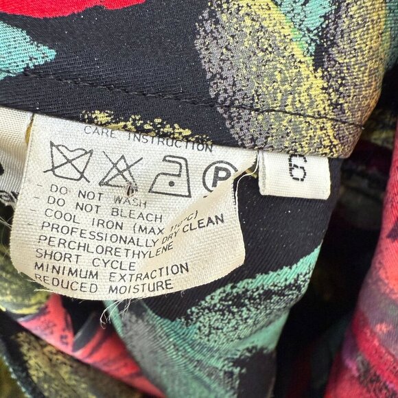 Vintage Emanuel Ungaro Silk Blouse Size 6 Black Floral 70s 80s Designer Italy - Picture 9 of 12